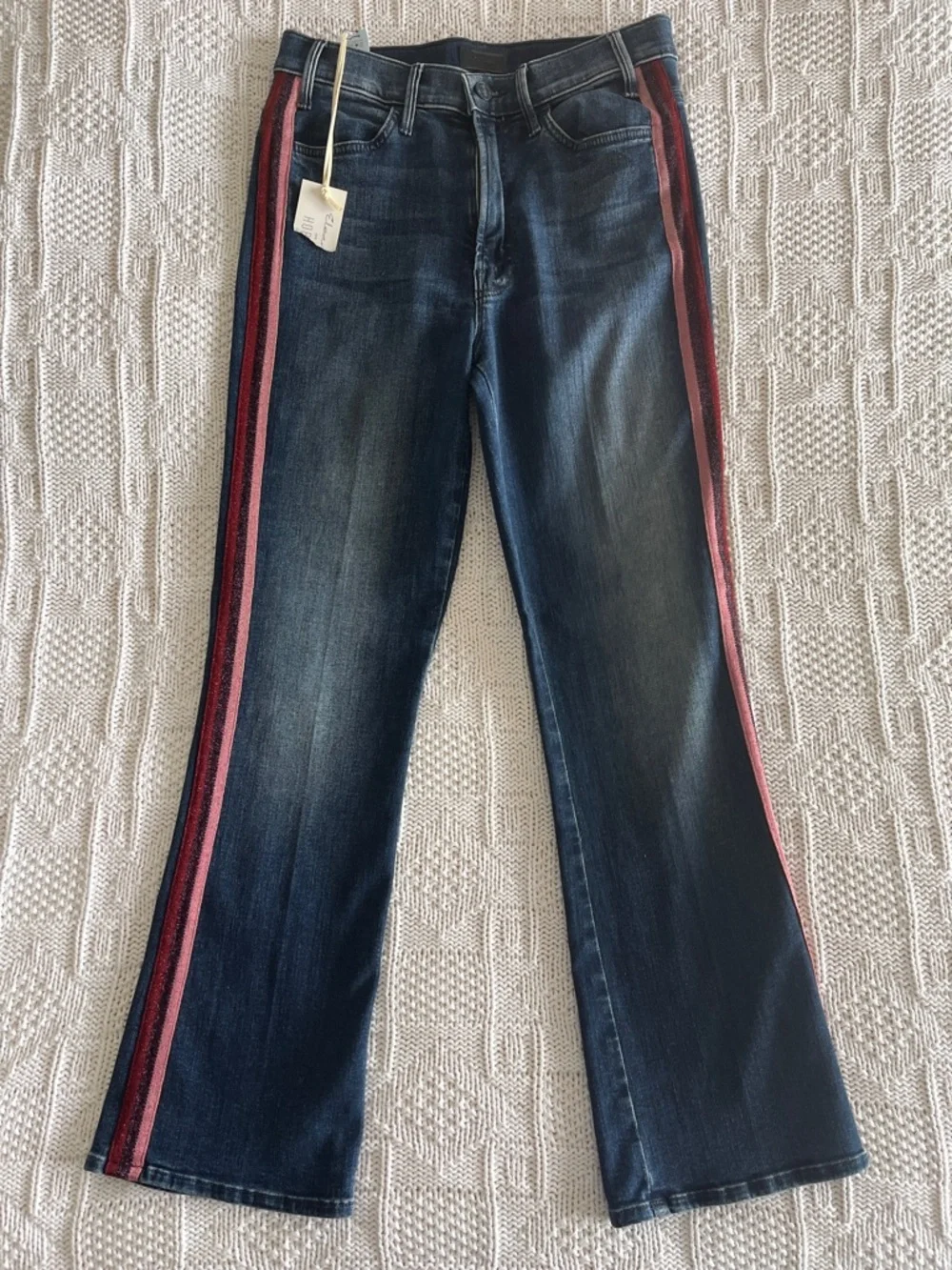 NWT MOTHER The Hustler Ankle Jeans in Here Kitty Kitty Glitter Racer Sz 28 - Picture 3 of 15